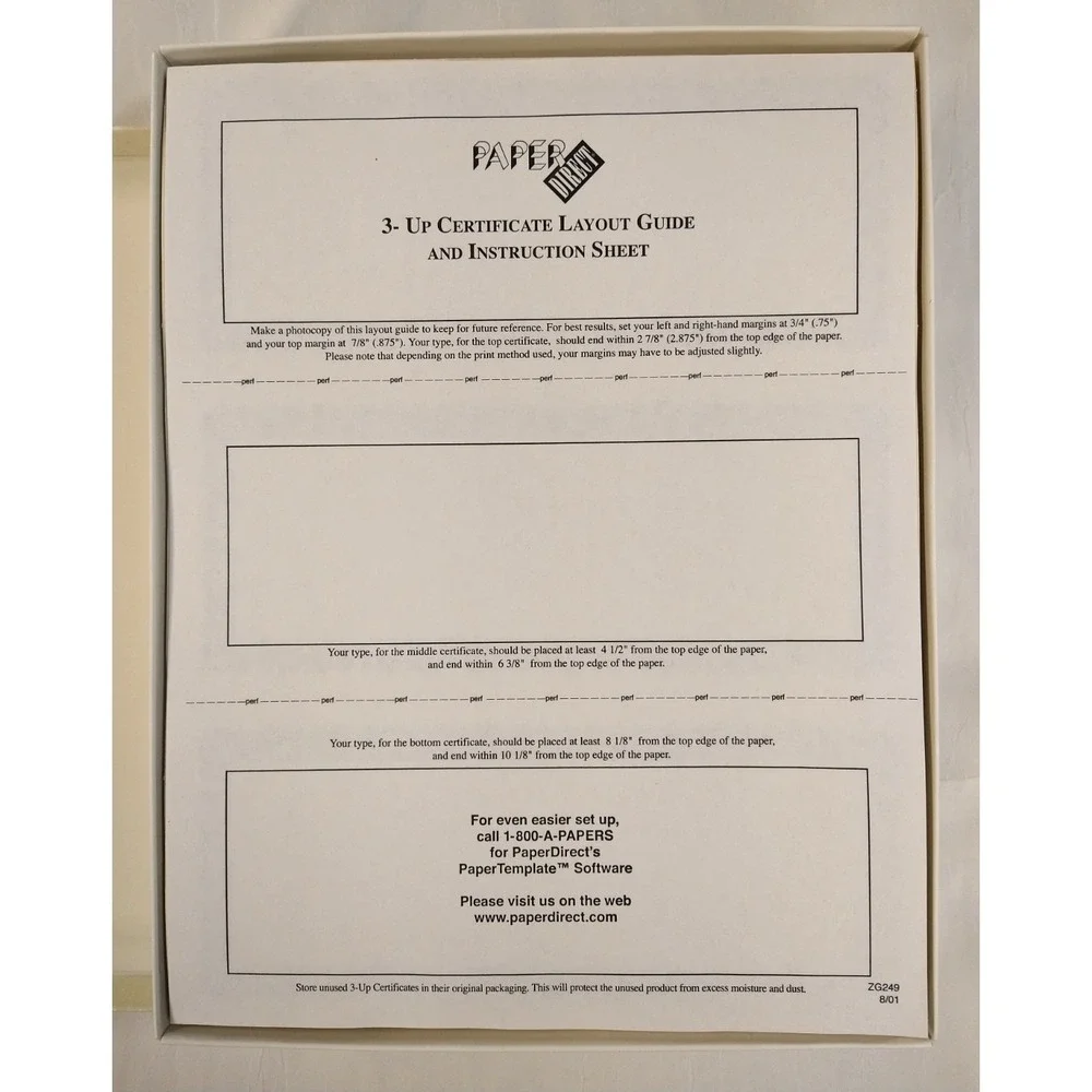Lot of 3 boxes Gift Certificate Blanks 300 per box (3 to an 8.5x11 page) Blue